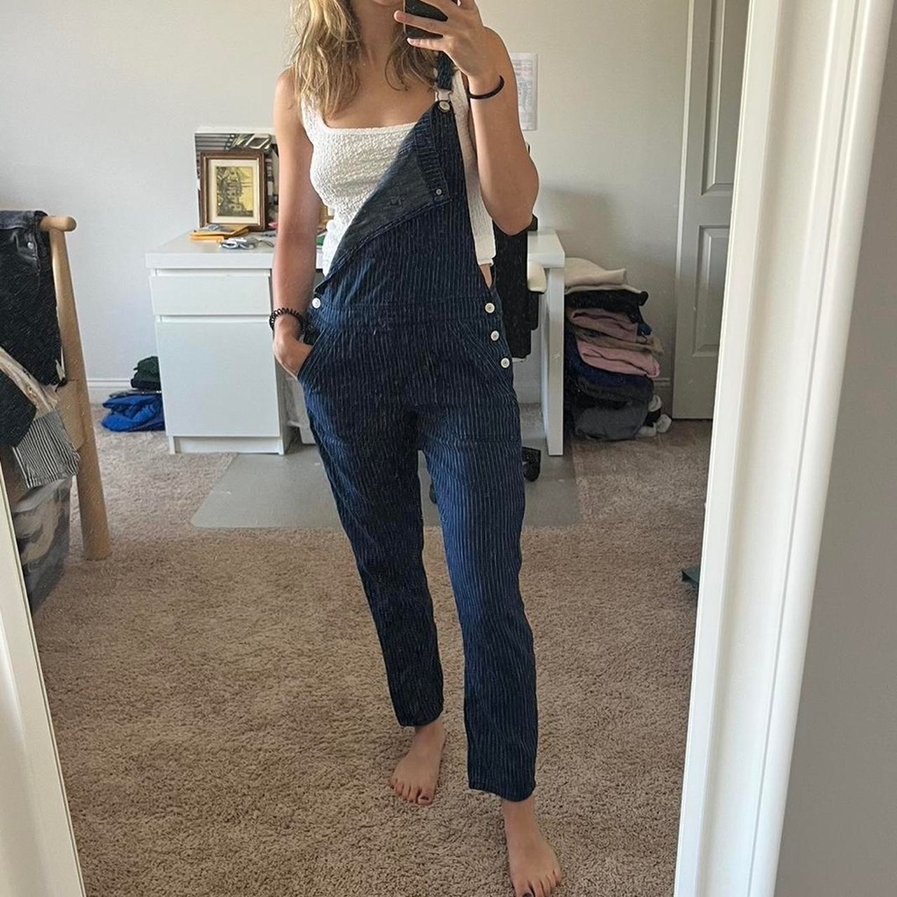 American Eagle Navy White Pinstripe Overalls